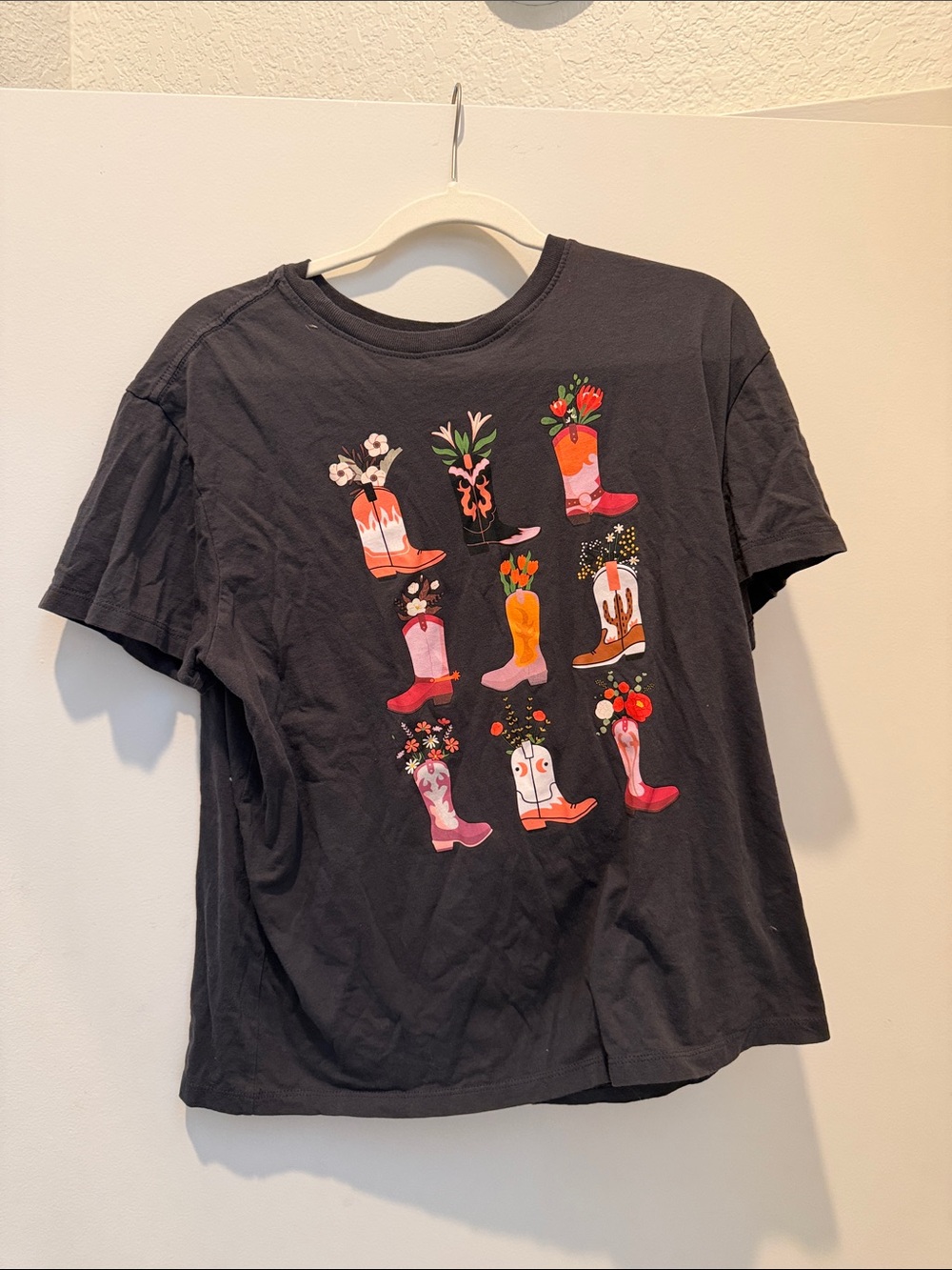 Floral Cowboy Boots Graphic Tee - Black